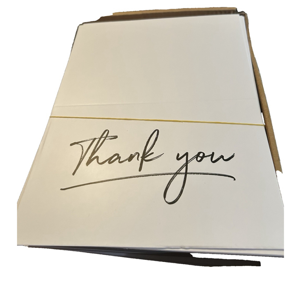 100 Pack White Thank You Cards w/Brown Envelopes Stickers Included Blank Inside